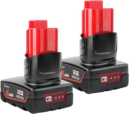 Waitley 12V 6.0Ah Lithium-Ion Replacement Battery for Milwaukee M12 Tools (2-Pack)