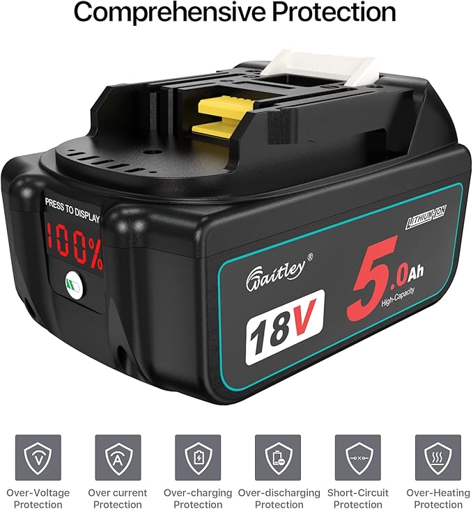 Waitley 18V 5.0Ah BL1850B Battery for Power Tools