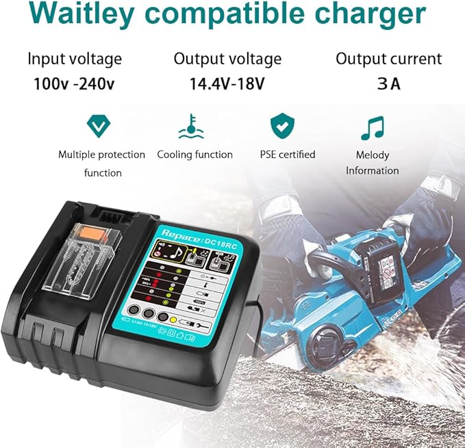 Waitley DC18RC Fast Charger for 14.4V-18V Li-ion Batteries