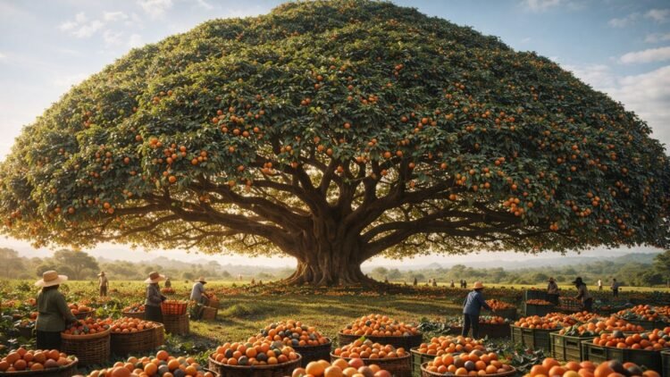 One Tree, 8,500 Square Meters – The 20‑Meter Giant Producing 80,000 Fruits Every Harvest